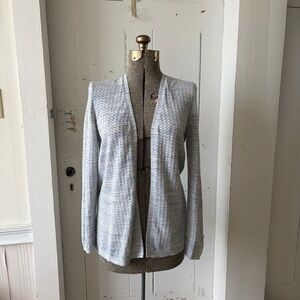 L.L. Bean Pointelle Knit Marled Blue Open Cardigan